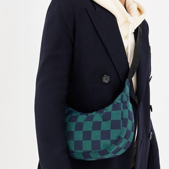 NWT Baggu Small Crescent Bag - Navy Green Check - Picture 4 of 11